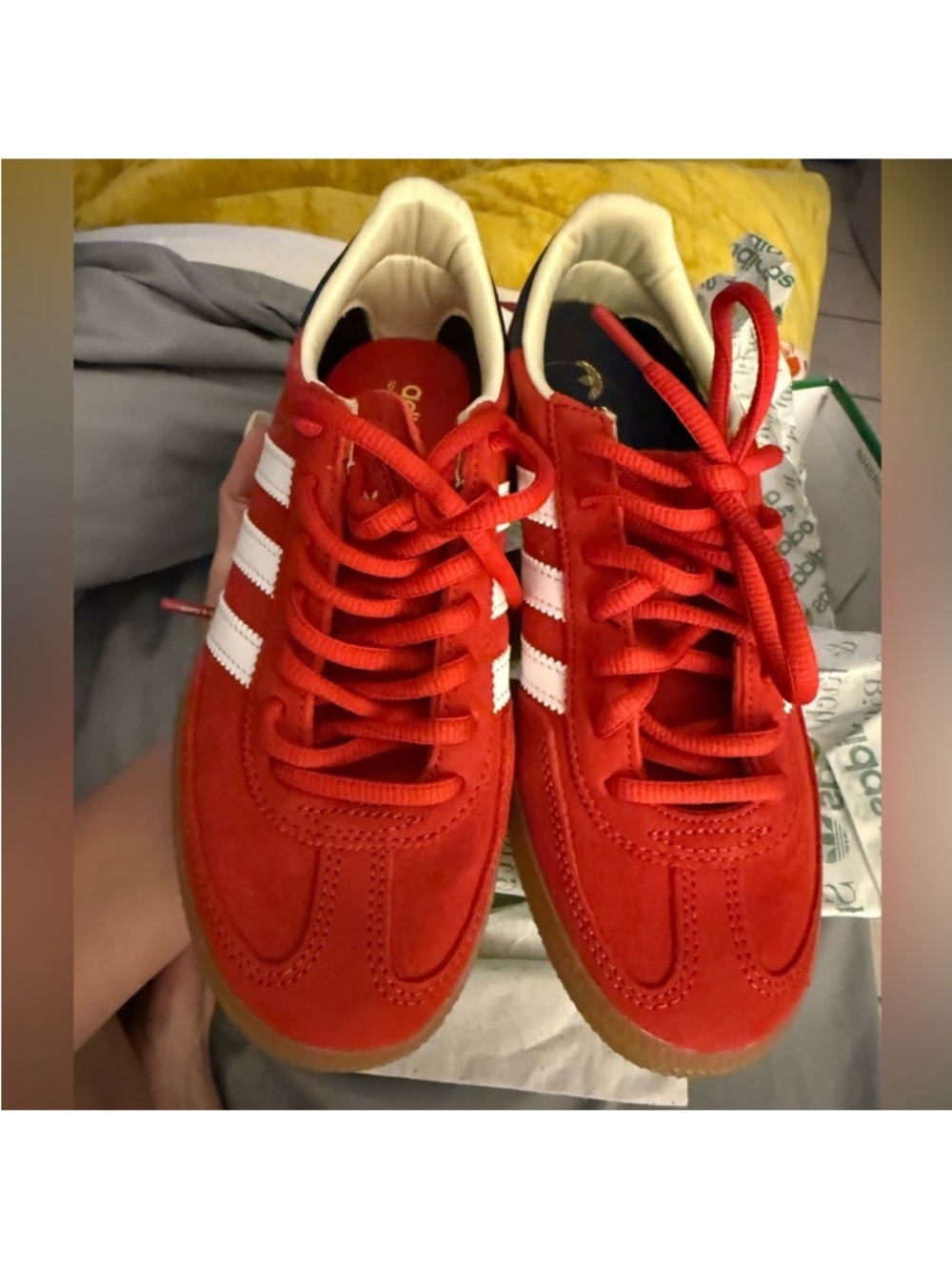 Adidas Sporty & Rich Red Suede Sneakers with White Stripes and Gum Sole
